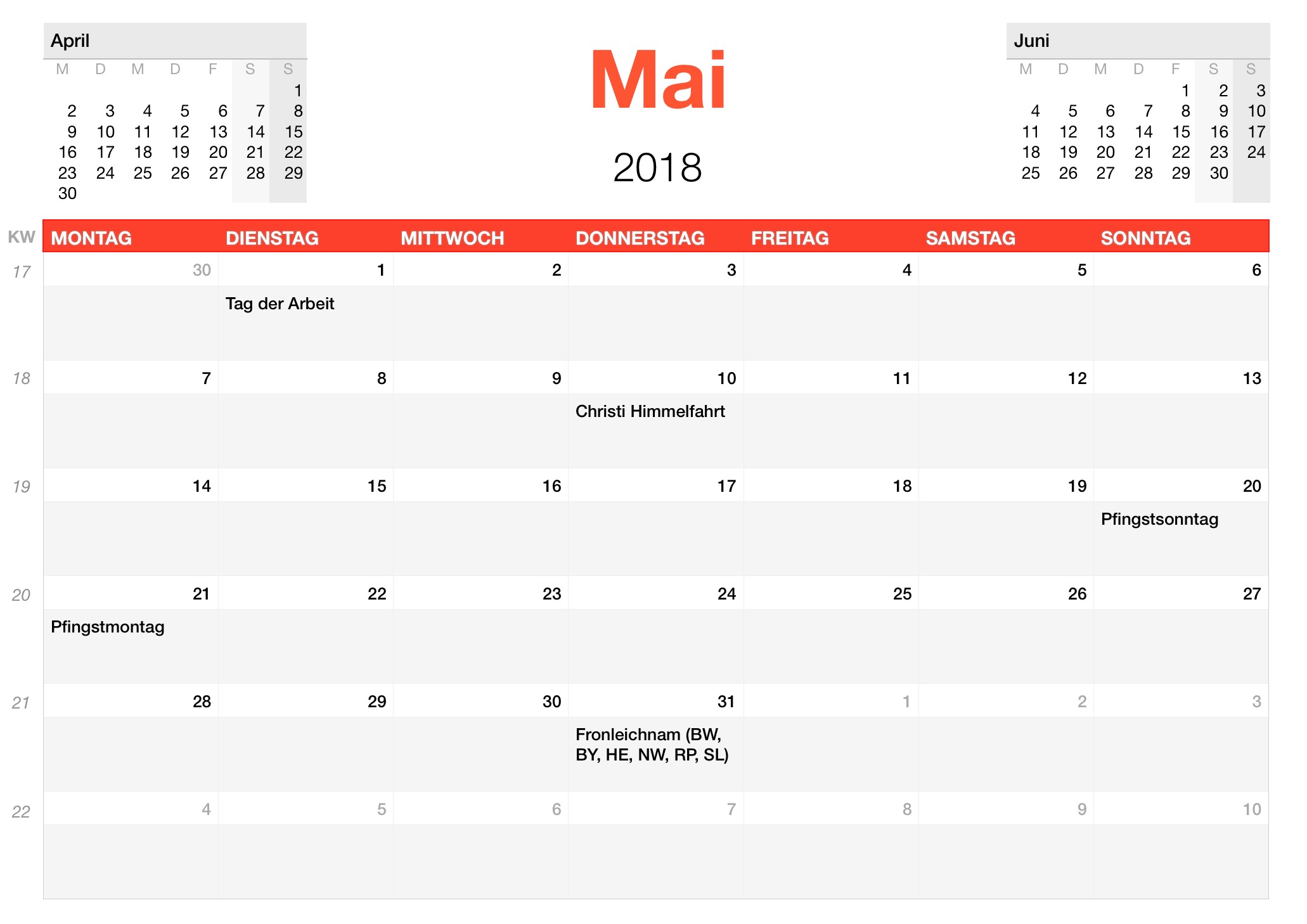 Numbers Vorlage Kalender 2018 Numbersvorlagende