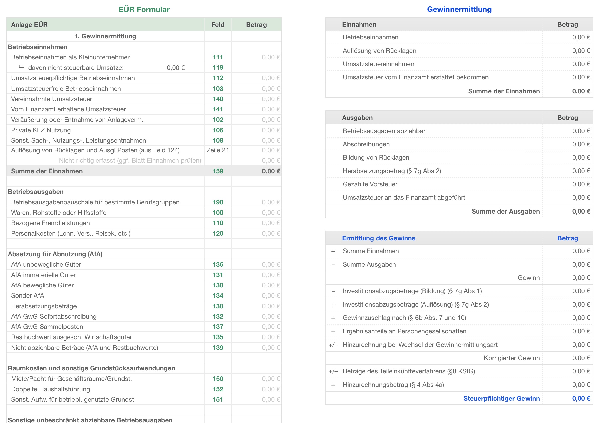 Numbers Vorlage Einnahmen Uberschuss Rechnung Eur 2021 Numbersvorlagen De