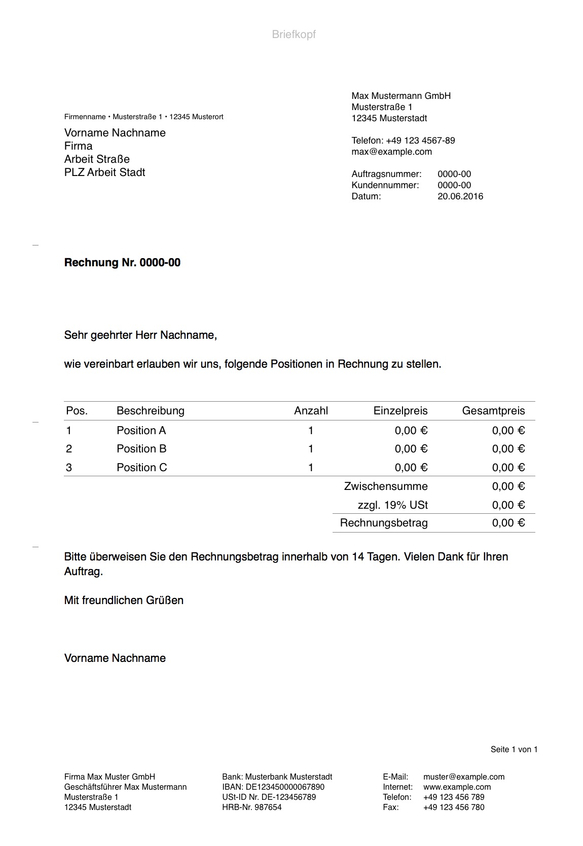 Pages Vorlage Rechnung Numbersvorlagen De