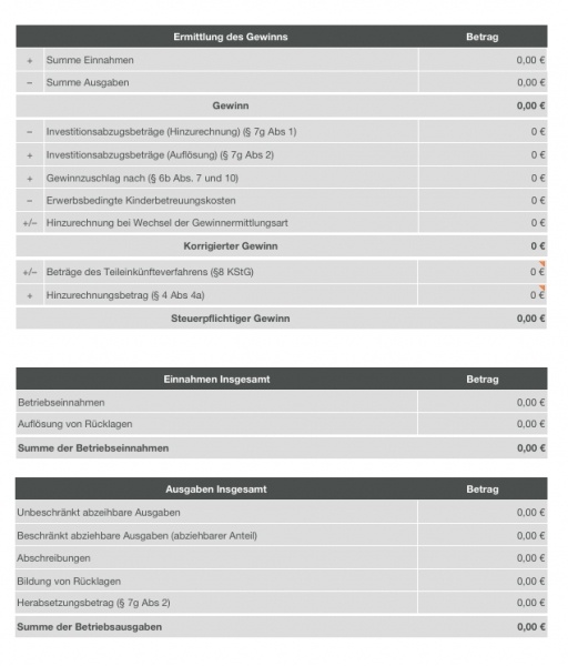 Numbers Vorlage Einnahmen-Überschuss-Rechnung 2012 ohne USt Gewinnermittlung
