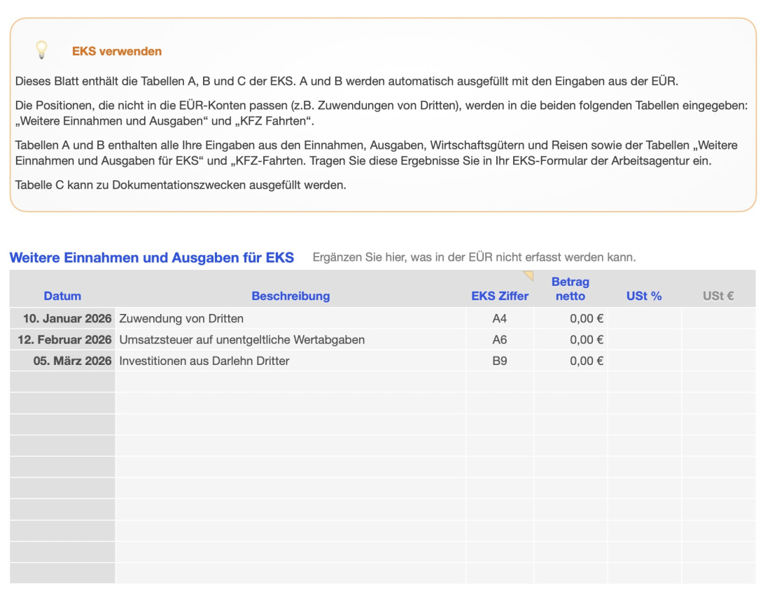 Einnahmen-Überschuss-Rechnung 2026 mit USt EKS