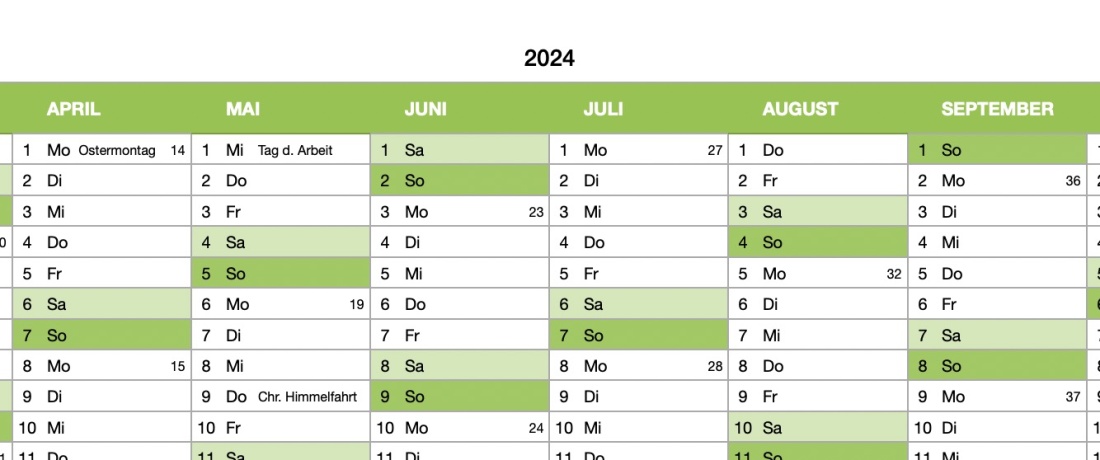Numbers Vorlage Kalender 2024 Detail