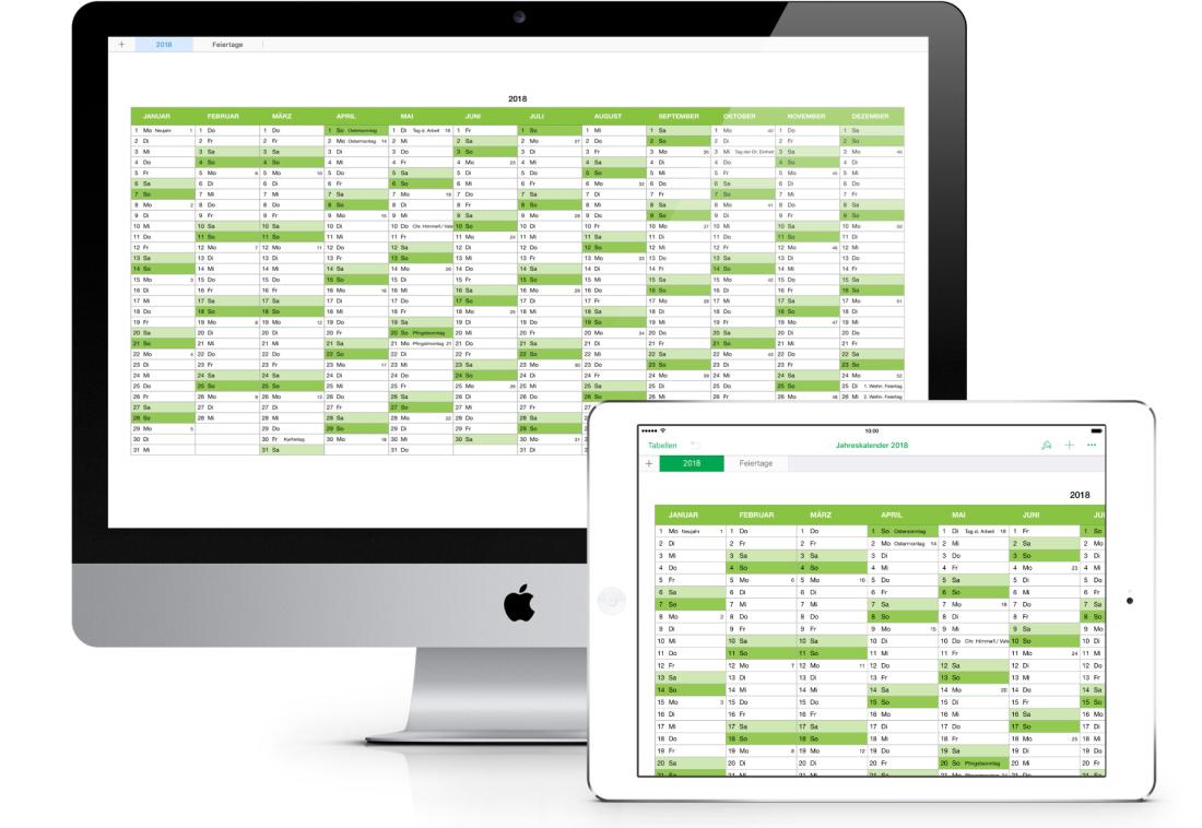 Numbers Vorlage Jahreskalender drucken