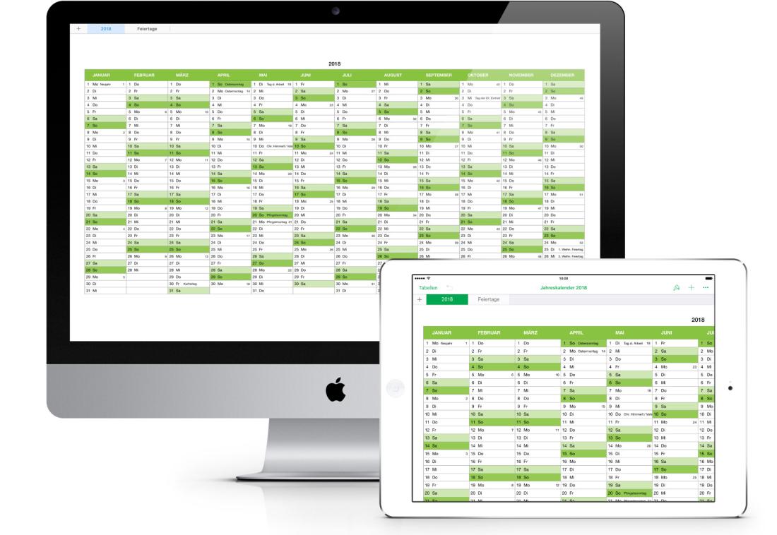Numbers Vorage Kalender 2018 Mac und iPad