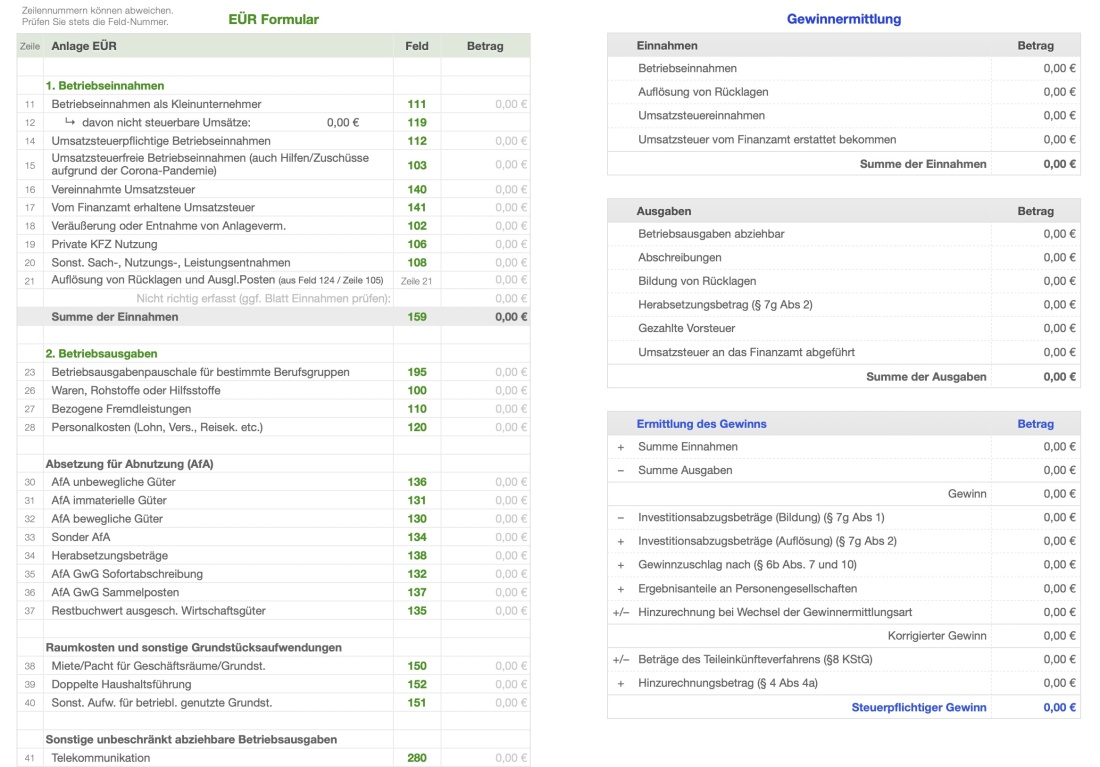 Einnahmen-Überschuss-Rechnung 2024 ohne USt Gewinnermittlung