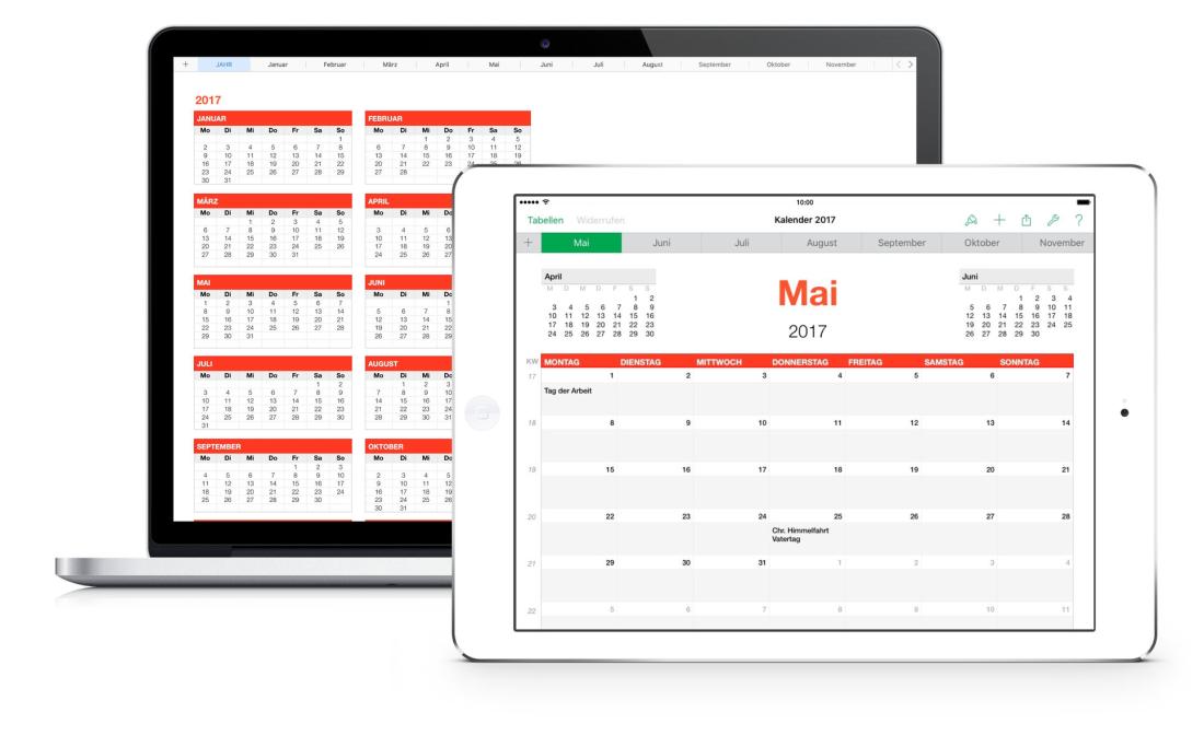 Numbers Vorlage Kalender 2017 Mac iPad