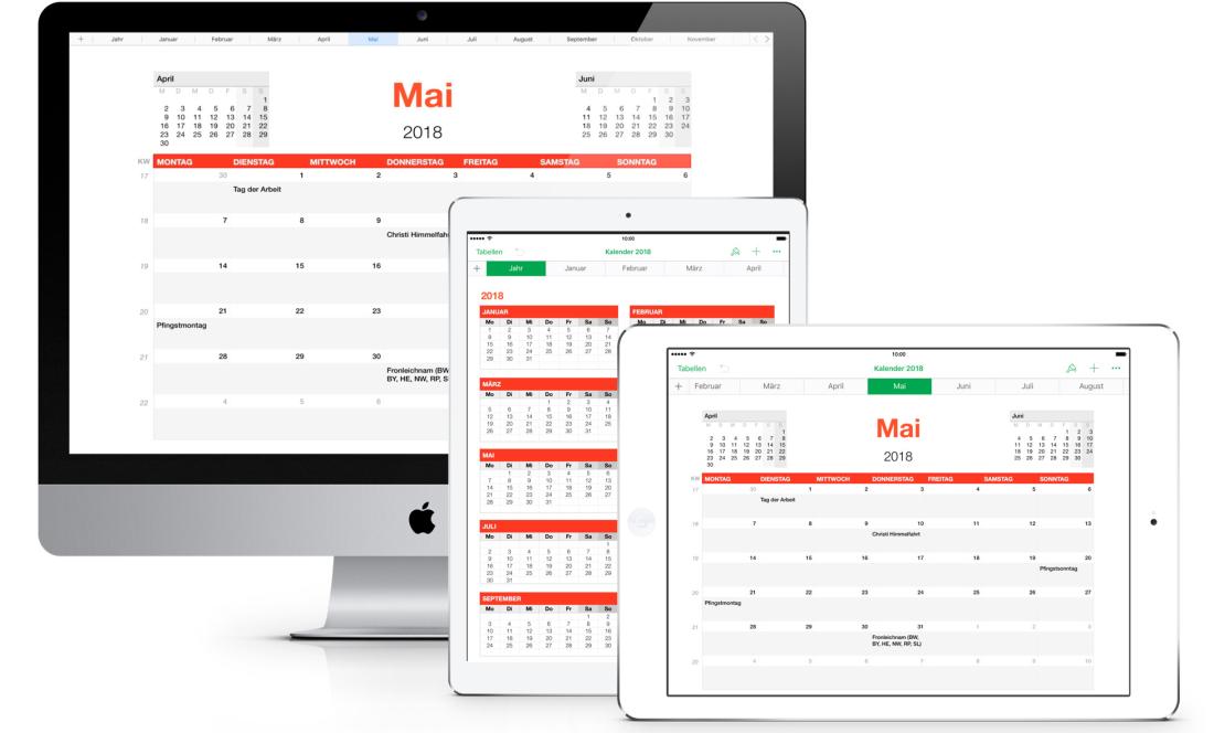 Numbers Vorlage Kalender 2018 Mac iPad