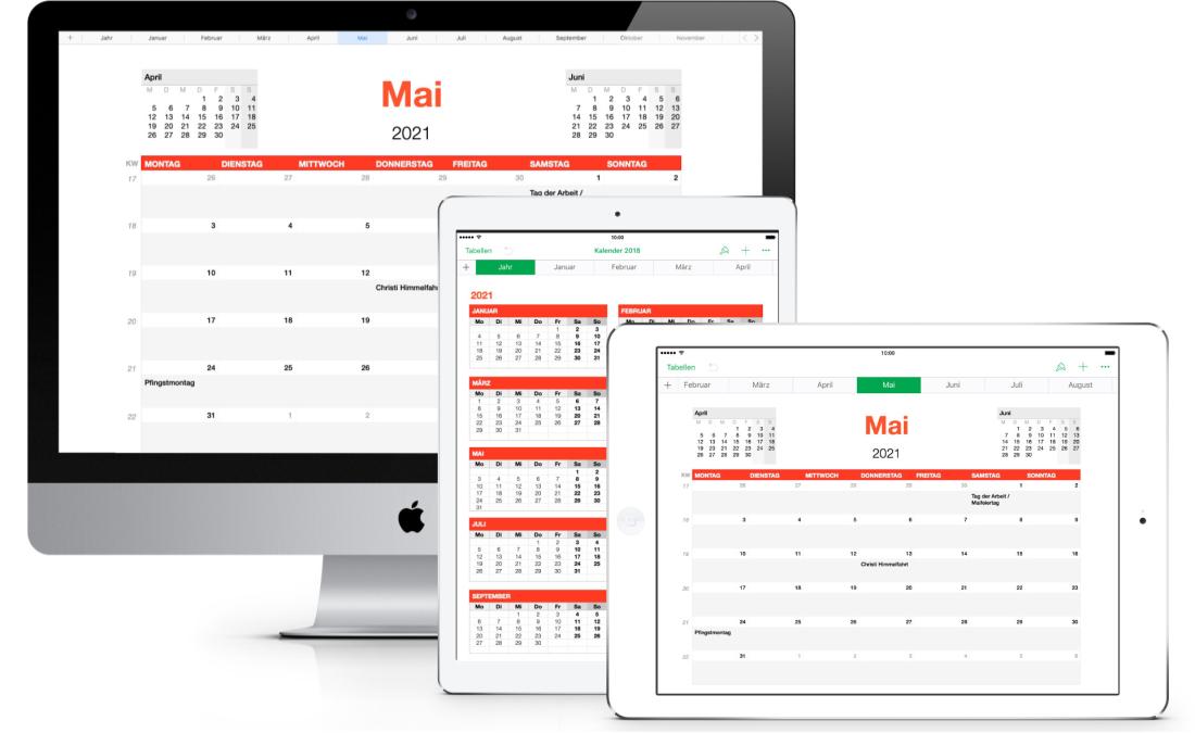 Numbers Vorlage Kalender 2021 Mac und iPad