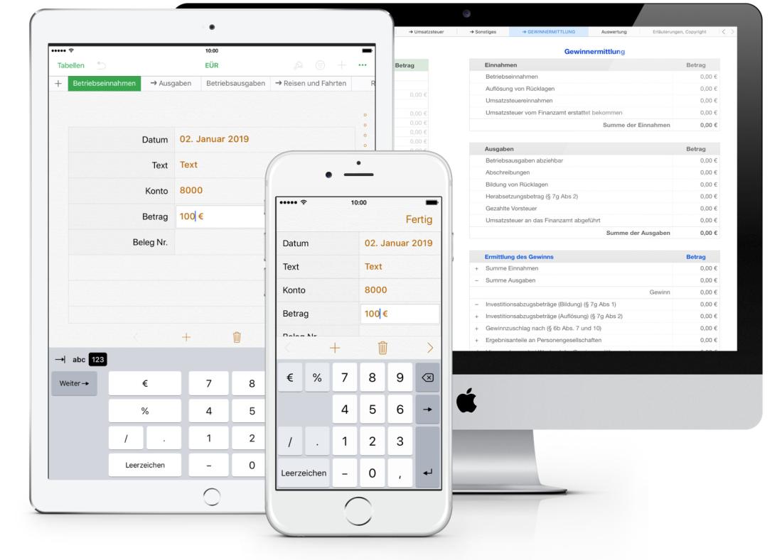 Numbers Vorlage Einnahmen-Überschuss-Rechnung 2019 ohne USt für iPad und Mac