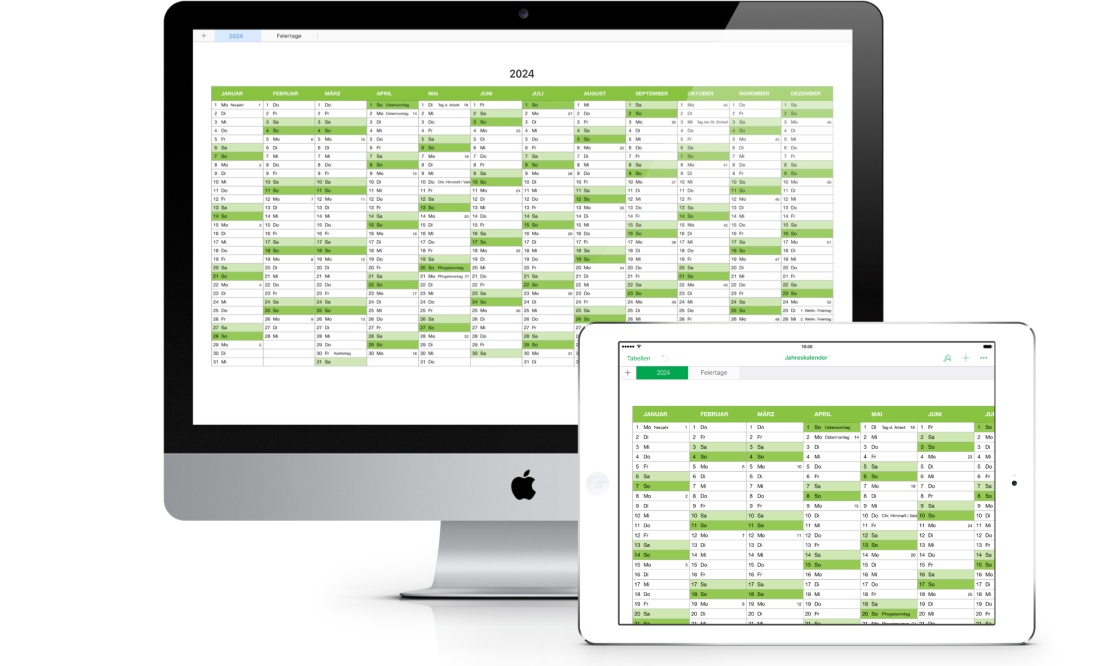 Numbers Vorlage Kalender 2024 für Mac und iPad