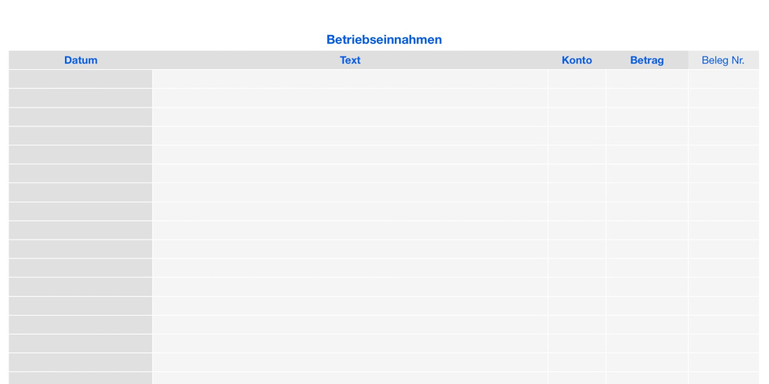 Numbers Vorlage Einnahmen-Überschuss-Rechnung 2026 ohne USt Betriebseinnahmen