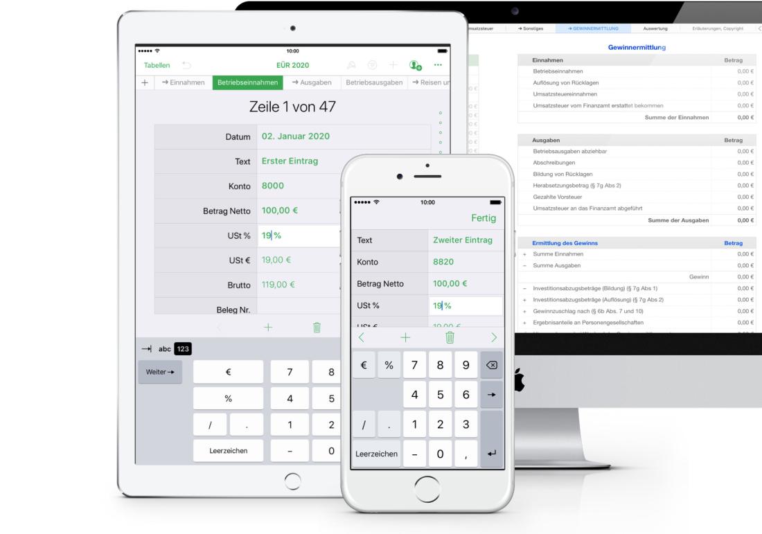 Einnahmen-Überschuss-Rechnung 2020 mit USt für iPad
