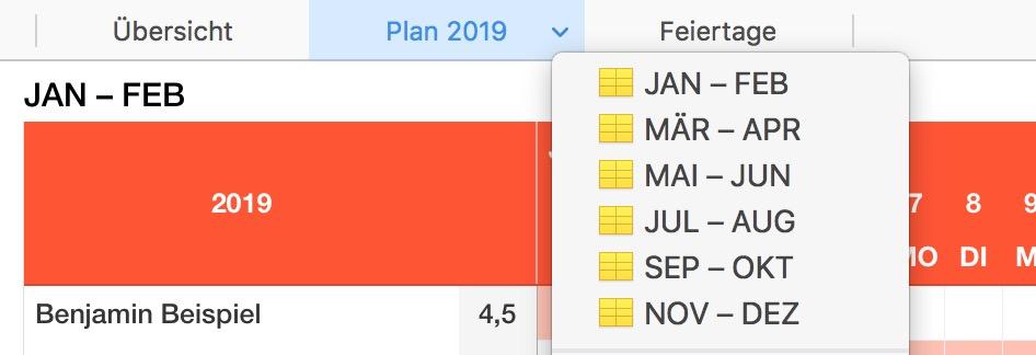 Numbers Vorlage Urlaubsplaner 2019 Monate