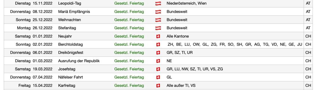 Numbers Vorlage Kalender 2022 Feiertage Liste