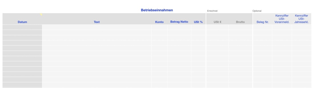 Vorlage Einnahmen-Überschuss-Rechnung 2023 für Mac und iPad Tabelle Einnahmen