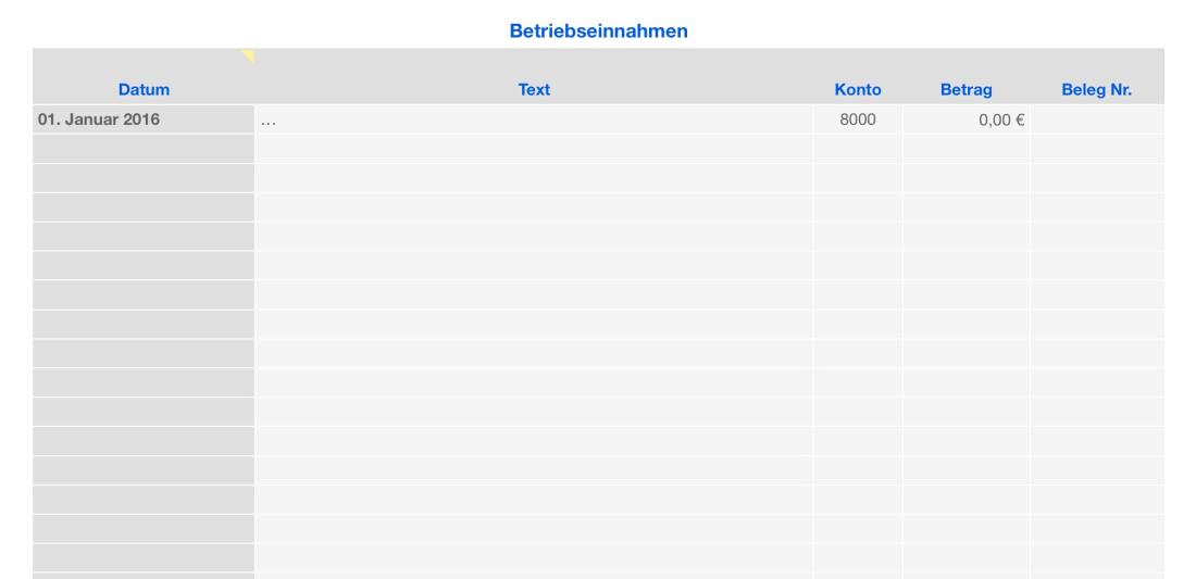 Vorlage Einnahmen-Überschuss-Rechnung 2016 ohne USt für Mac und iPad Einnahmen Liste