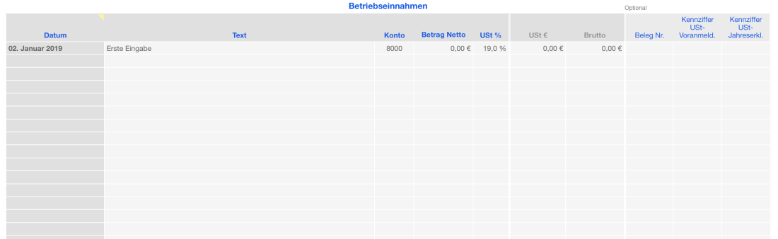 Vorlage Einnahmen-Überschuss-Rechnung 2019 für Mac und iPad Tabelle Einnahmen