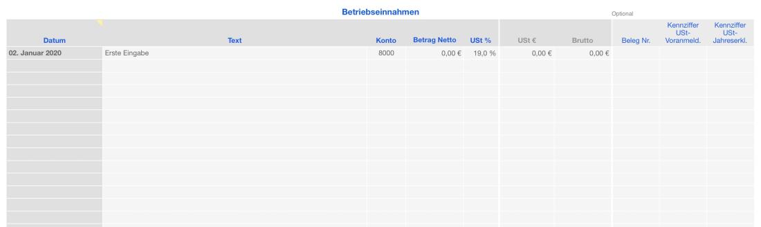 Vorlage Einnahmen-Überschuss-Rechnung 2020 für Mac und iPad Tabelle Einnahmen