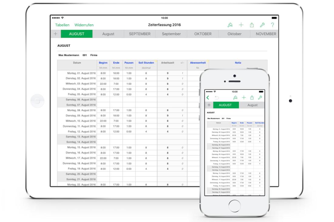 Numbers Vorlage Zeiterfassung Arbeitszeiterfassung für iPad 2016