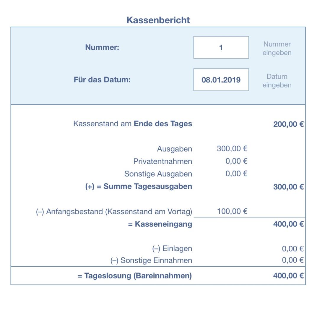 Numbers Vorlage Kassenbuch Kassenbericht