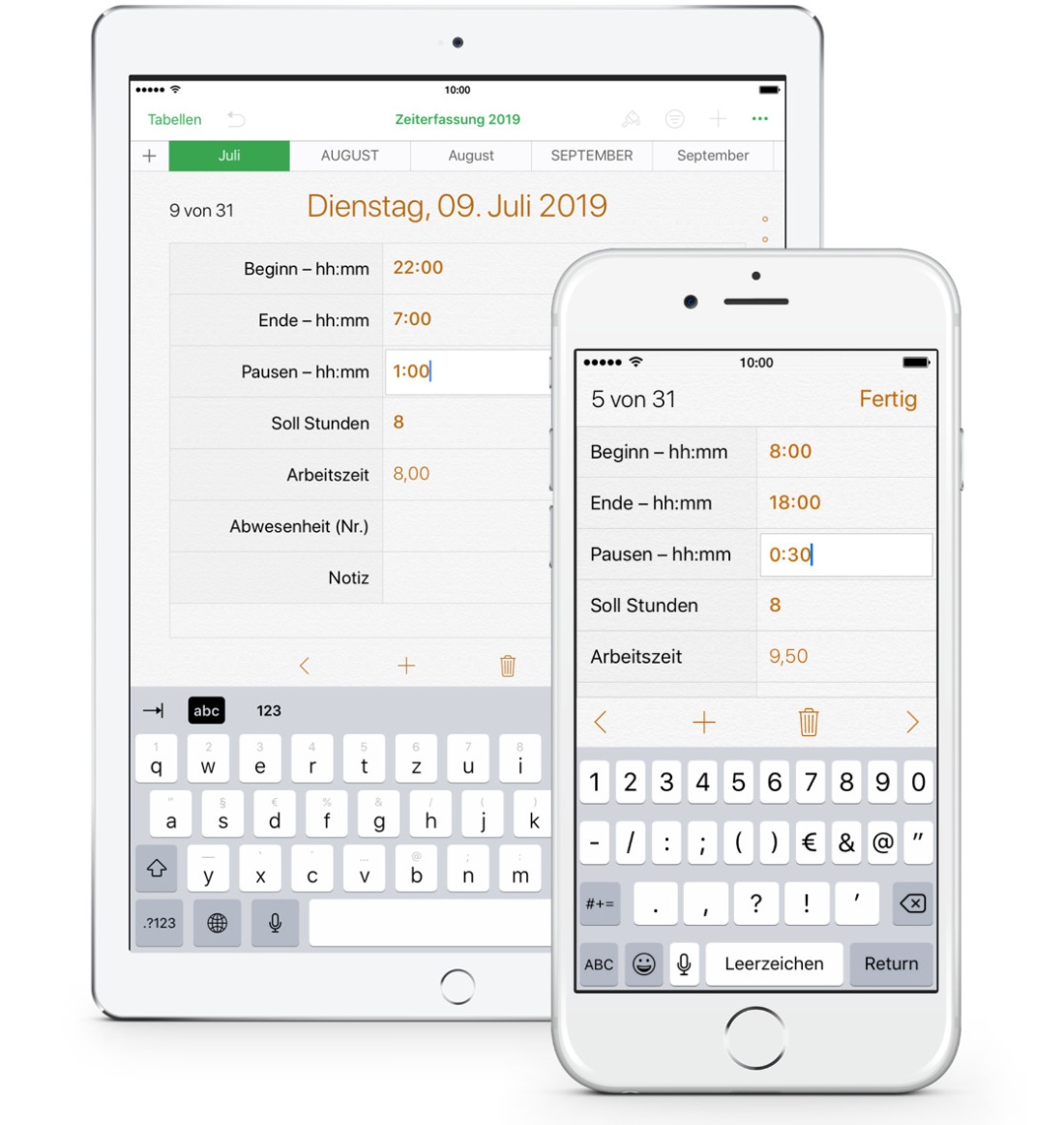 Numbers Vorlage Zeiterfassung Arbeitszeiterfassung für iPhone 2019