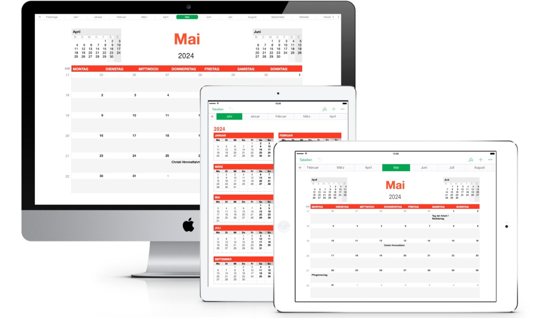 Numbers Vorlage Kalender Monatsansicht 2024 Mac und iPad