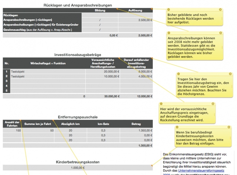 Numbers Vorlage Einnahmen-Überschuss-Rechnung 2009 mit USt Investitionsabzug