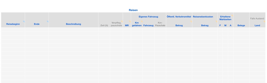 Numbers Vorlage Einnahmen-Überschuss-Rechnung 2023 ohne USt Reisekosten