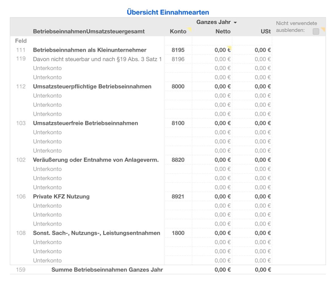 Vorlage Einnahmen-Überschuss-Rechnung 2019 für Mac und iPad Übersicht Einnahmen