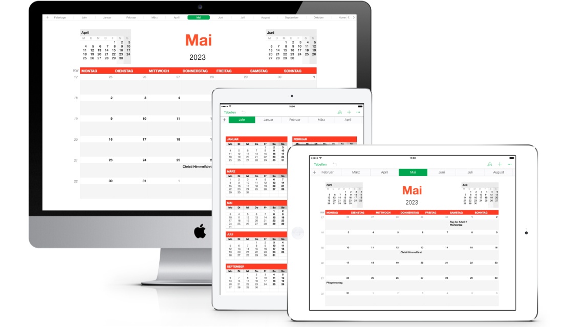 Numbers Vorlage Kalender Monatsansicht 2023 Mac und iPad