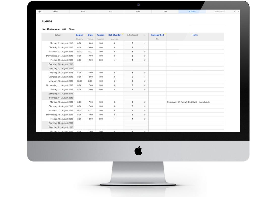 Numbers Vorlage Zeiterfassung Arbeitszeiterfassung für Mac 2016
