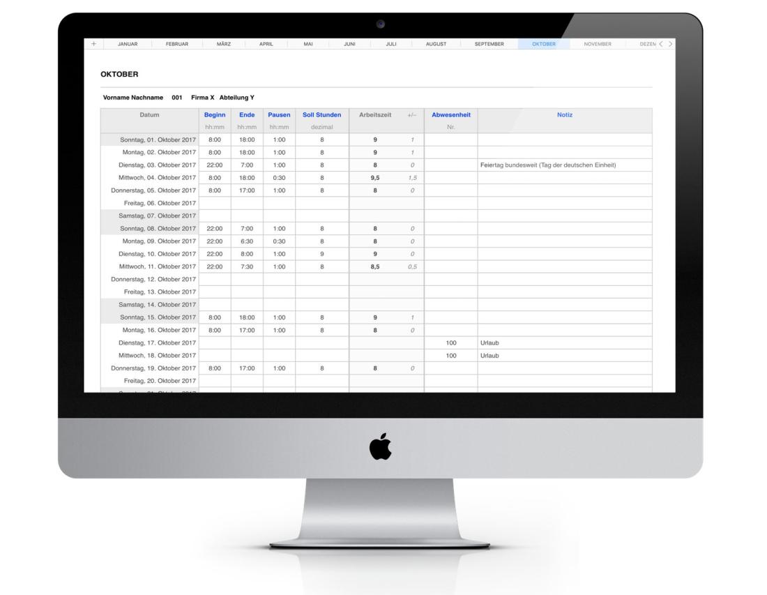 Numbers Vorlage Zeiterfassung Arbeitszeiterfassung für Mac 2017