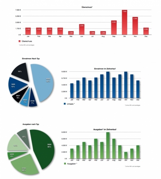 Numbers Vorlage Einnahmen-Überschuss-Rechnung 2010 mit USt Grafik Auswertung