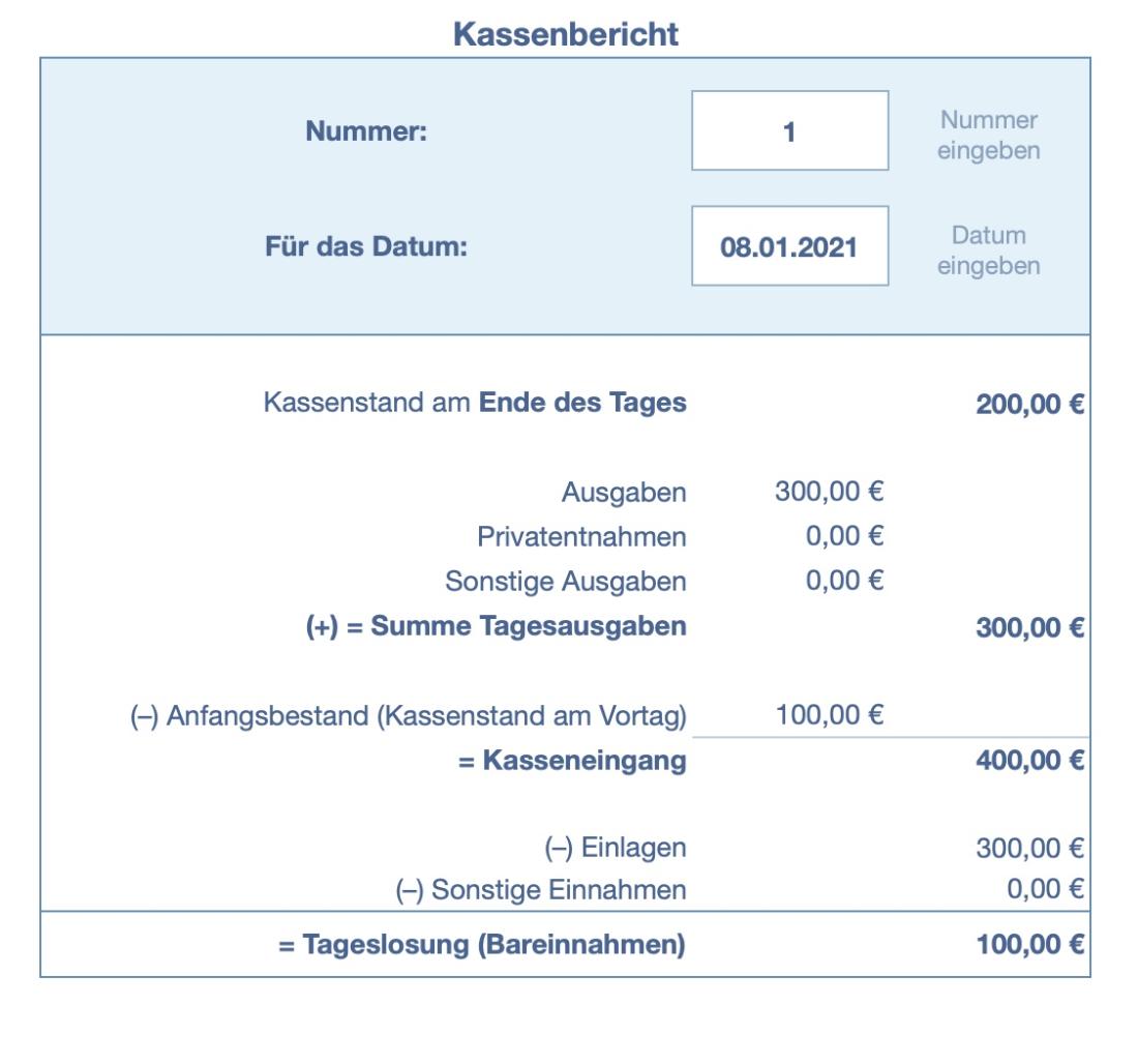 Numbers Vorlage Kassenbuch Kassenbericht