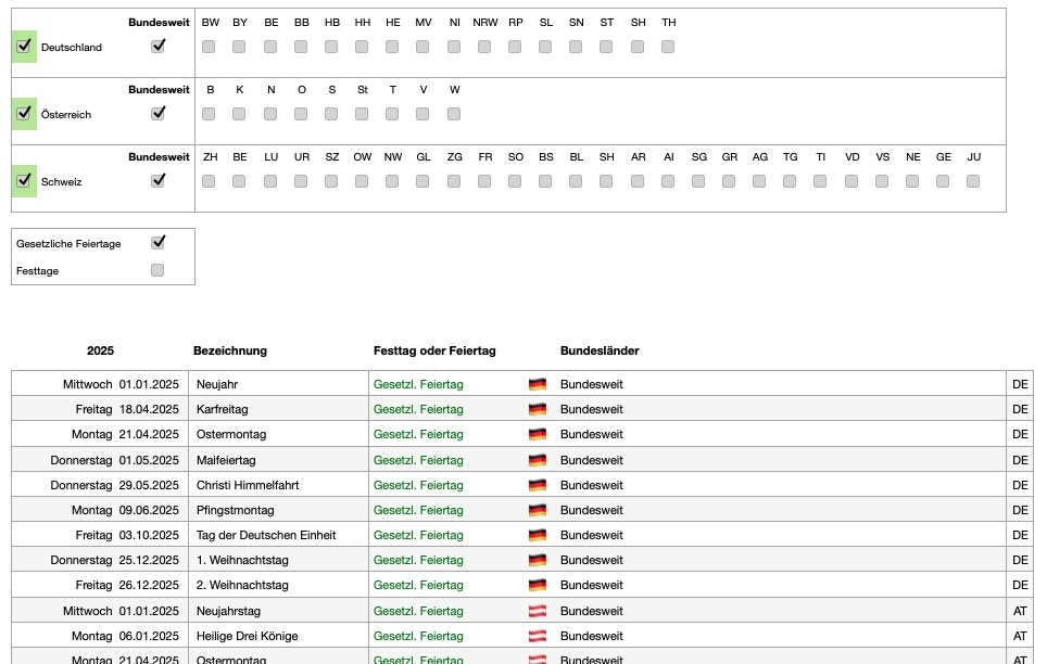 Numbers Vorlage Arbeitszeiterfassung mit Nachtschicht 2025 Feiertage Tabelle
