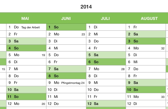 Numbers Vorage Kalender Jahresübersicht Detailansicht