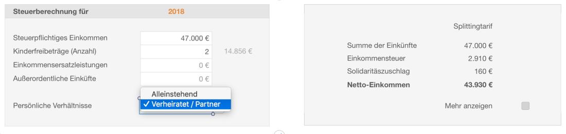 Numbers Vorlage Einkommensteuerrechner Auswahl