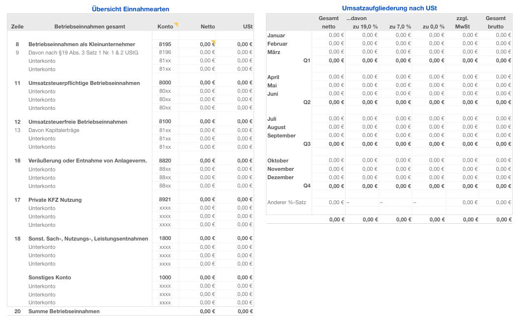 Vorlage Einnahmen-Überschuss-Rechnung 2013 für Mac und iPad Einnahmen