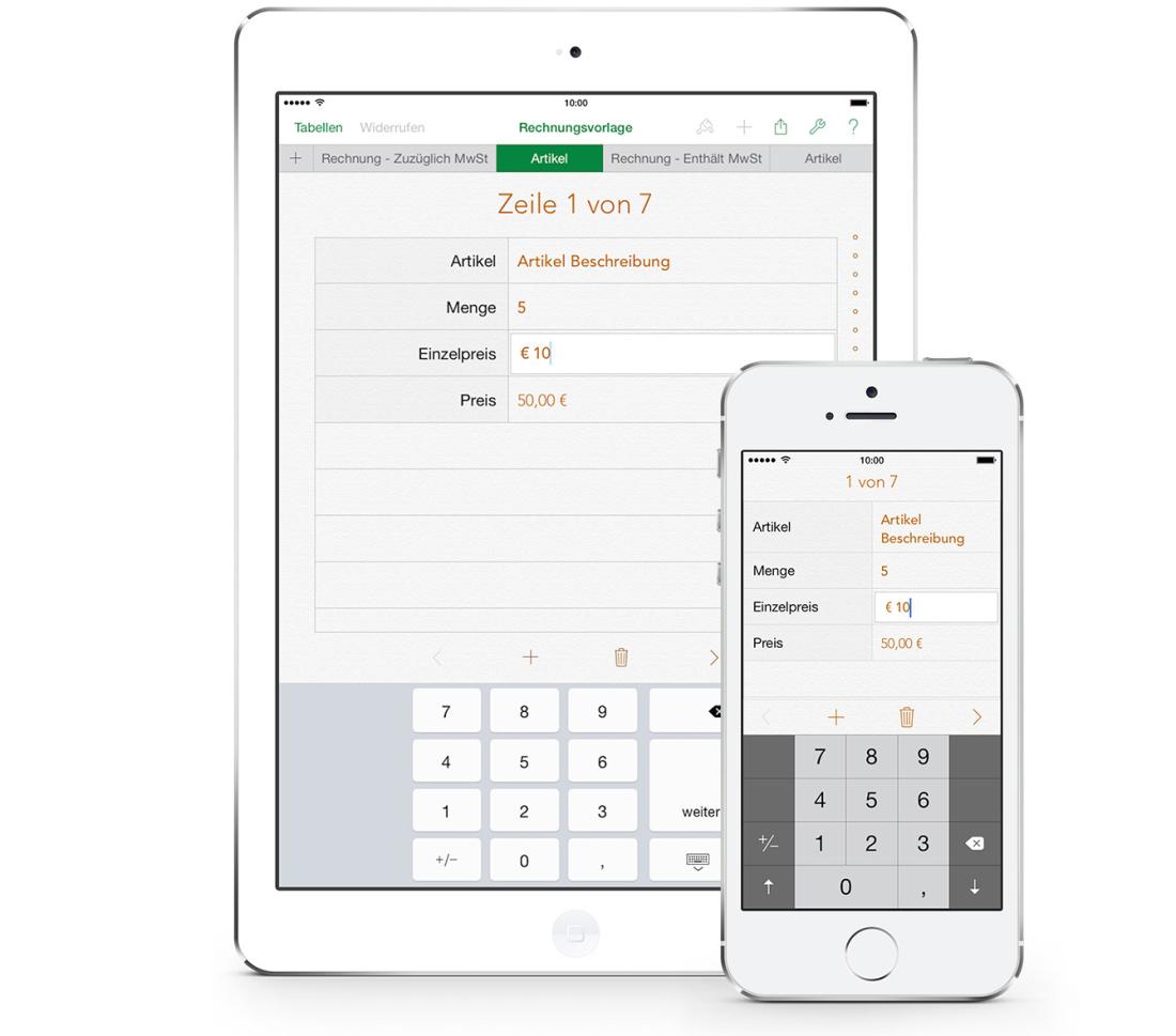 Numbers Rechnungsvorlage iPhone