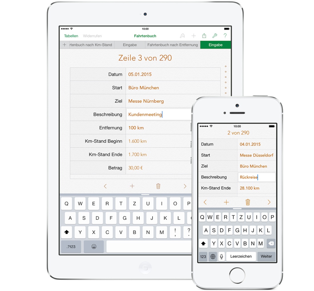 Numbers Vorlage Fahrtenbuch iPad und iPhone Formular
