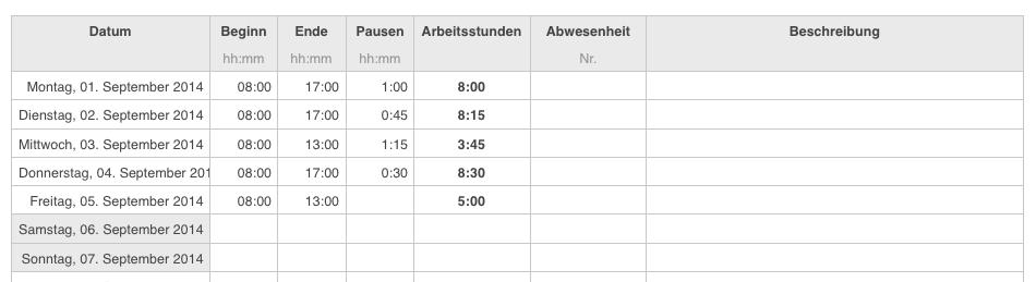 Numbers Vorlage Zeiterfassung Arbeitszeit Detailansicht Eintrag