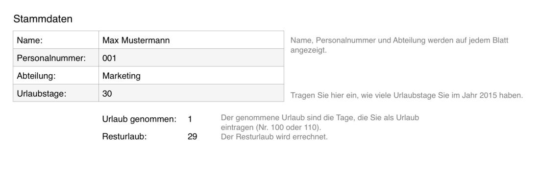 Numbers Vorlage Zeiterfassung Arbeitszeit Urlaubstage