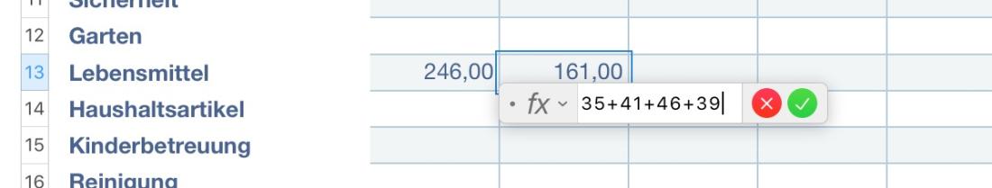 Numbers Vorlage Haushaltsbuch Ausgaben addieren 