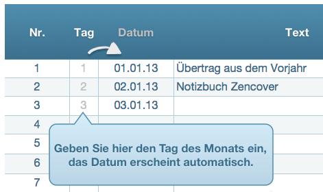 Numbers Vorlage Kassenbuch Datumseingabe