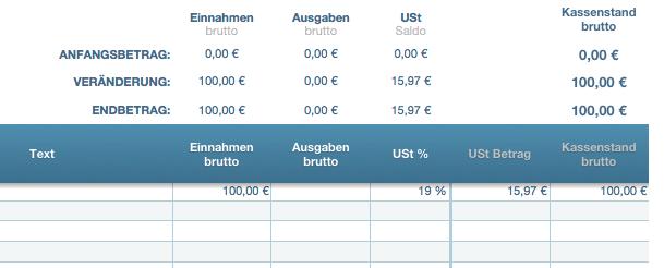 Vorlage Kassenbuch Summen