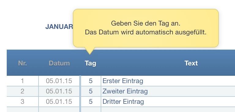 Numbers Vorlage Kassenbuch mit USt Datumseingabe 2015