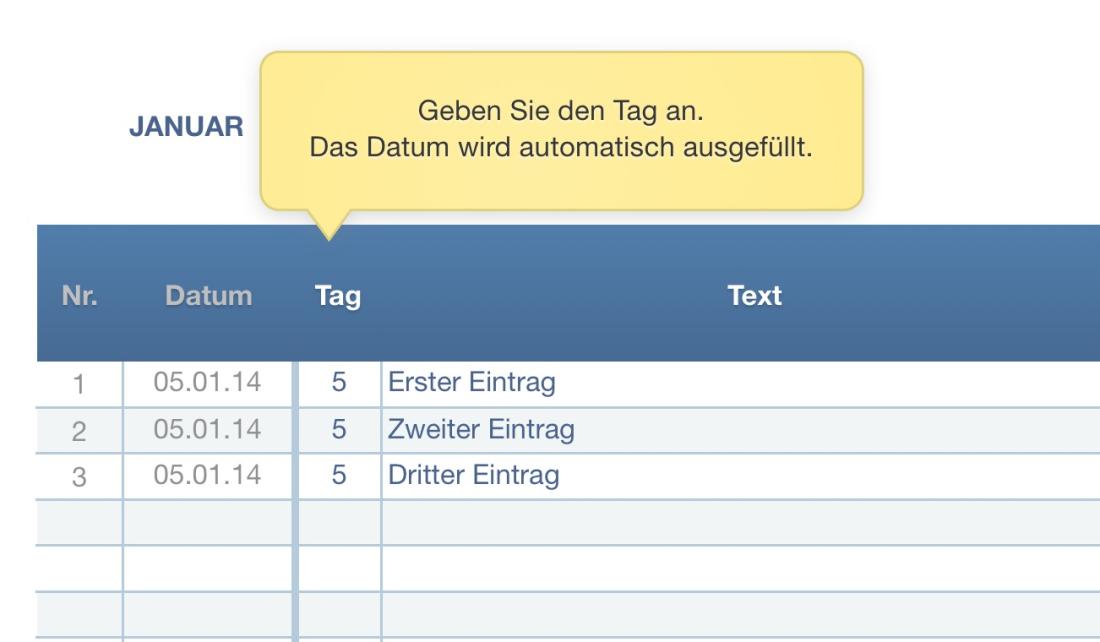 Numbers Vorlage Kassenbuch Datumseingabe 2014