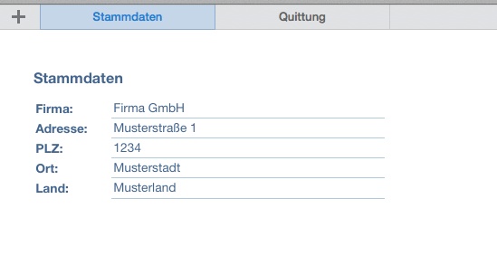 Numbers Vorlage Quittung Screenshot Stammdaten