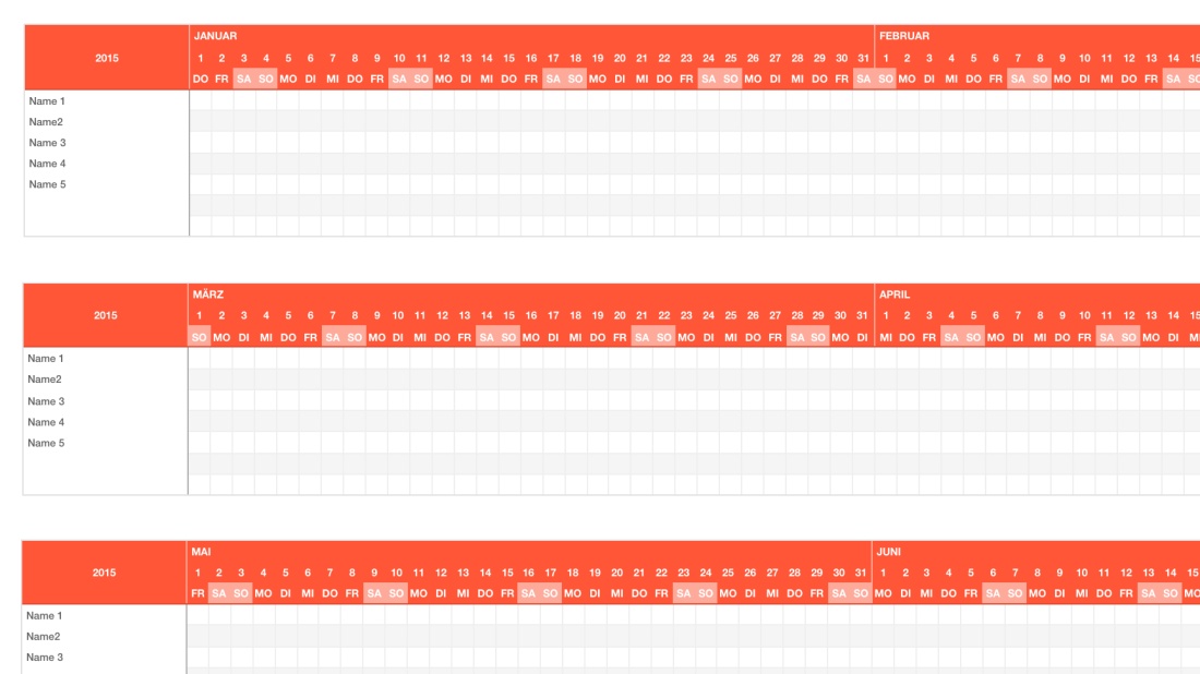 Numbers Vorlage Urlaubsplan Ausschnitt