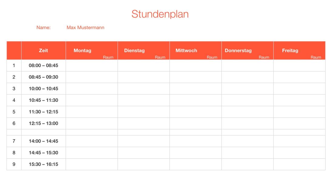 Vorlage Stundenplan rot